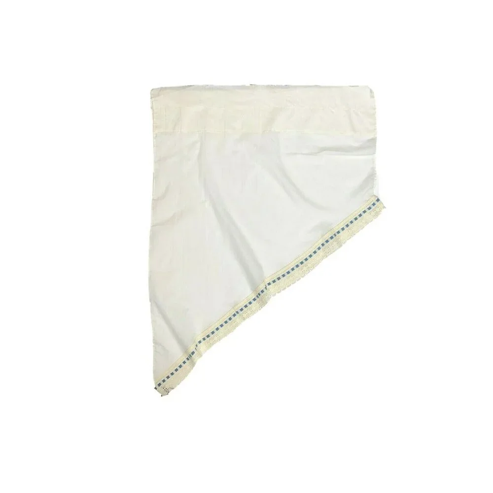 Vintage Set Window Treatments Curtains Valances White Blue Farmhouse Shabby Chic